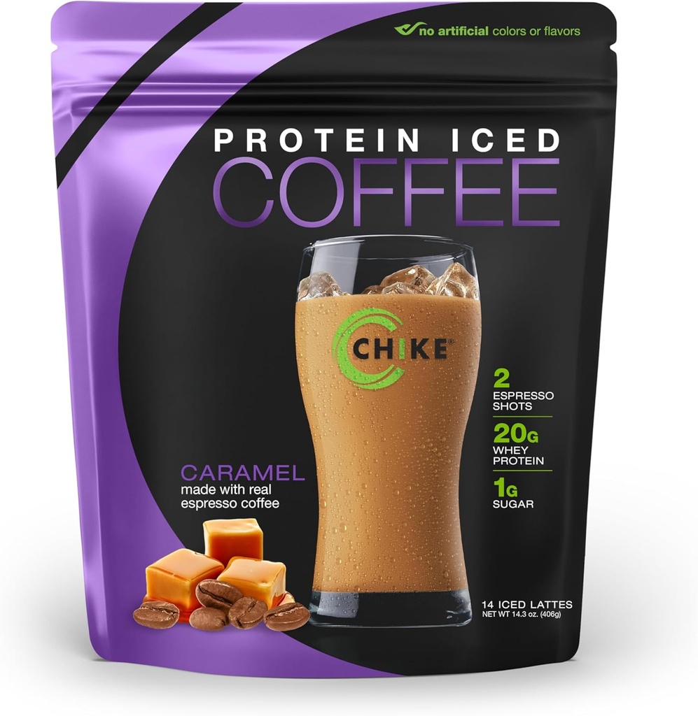 Chike Caramel Yüksek Protein Buzlu Kahve, 20 G protein, 2 Shots Espresso, 1 G Sugar, Keto Friendly and Gluten Free, 14 Hizmetler (14.3 Ounce)