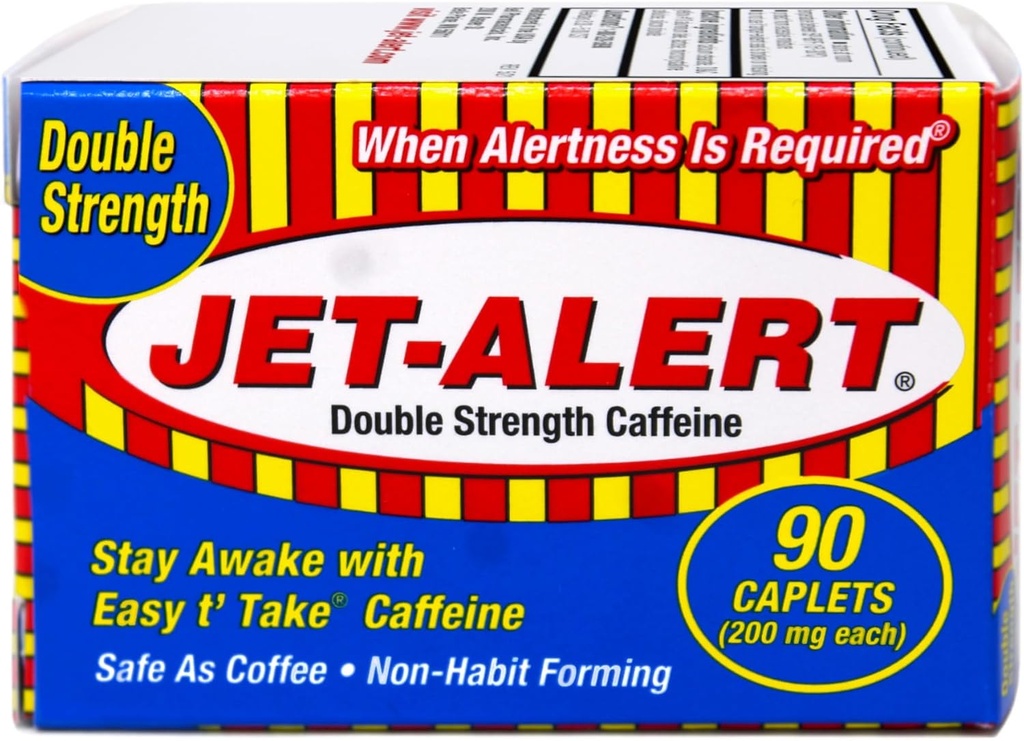 Jet Alert Double Strength Alertness Aid Caplets, 200 mg-90 Ct Value Packs (12)