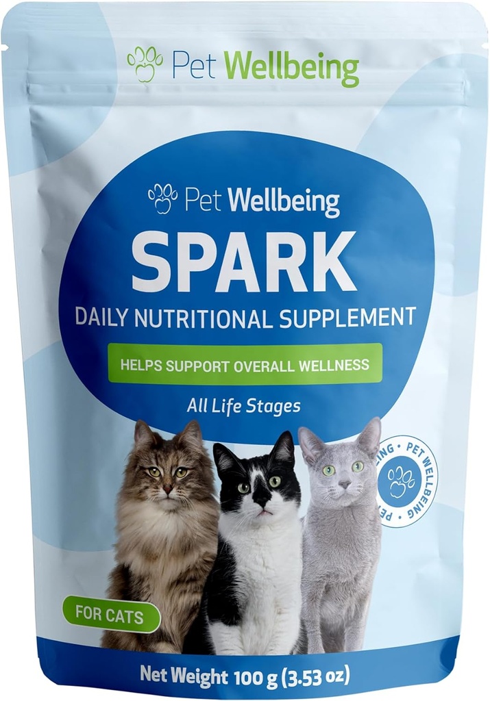 Pet Wellbeing Spark Daily Nutritional Greens Superfood for Cats - Προβιοτικά, Πρεβιοτικά, Digestive Enzymes, Amino Acids, Αντιοξειδωτικά, Βιταμίνη D, Spirulina - Κτηνιατρική 3.53 oz (100 g)
