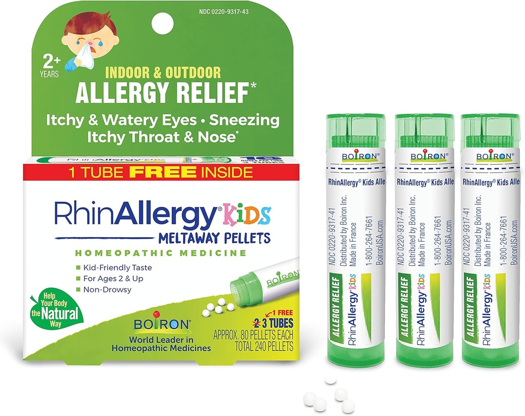 Boiron RhinAllergy Kids Ultrasonik Sneezing, Runny Nose ve Itchy Eyes veya Throat - Count 3 (240 Pellets)