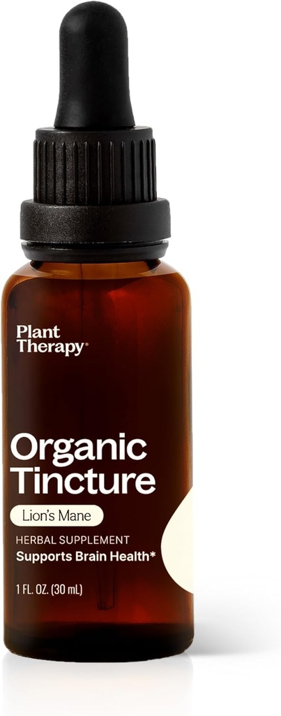 Plant Therapy Organic Lion's Mane Tincture 30 mL (1 oz) Beyin Sağlığı, Ruh Clarity & Memory, Potent & Natural Ekstraksiyon Süreci, Vegan, GMO, Gluten Free, Liquid, 1 Şişe