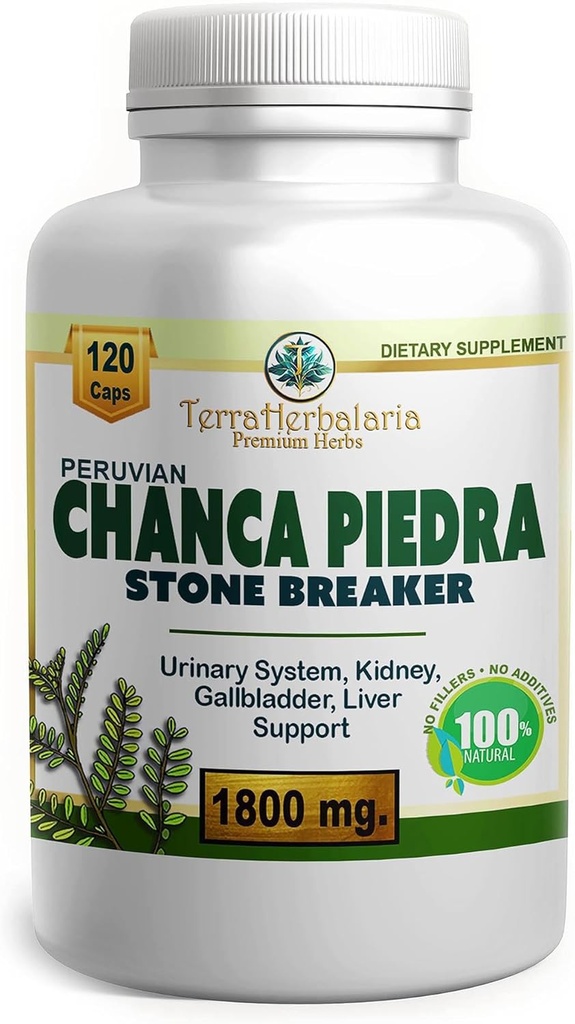 Chanca Piedra Stone Breaker | ABD'de Peru'dan Premium Chanca Piedra | 1800 mg | Stone Dissolver Crusher, Kidney & Gallbladder Destek | Liver Support, Flush,120 Vegetarian Soft Capsules