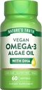Nature's Truth Vegan Omega 3 Softgels | 60 Count | Algae Oil Formula with DHA | Non-GMO & Gluten Free Supplement Supplement Supplement