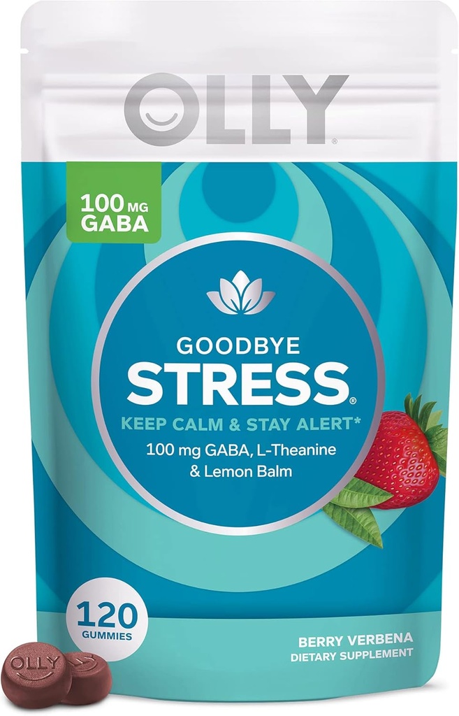 OLLY Αντίο Gummy στρες, GABA, L-Θεανίνη, βάλσαμο λεμόνι, συμπλήρωμα ανακούφισης στρες, Berry Γεύση - 120 κόμης
