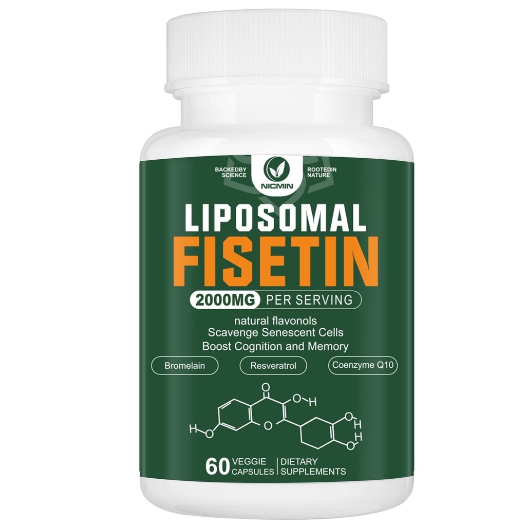 Liposomal Fisetin Supplement, 2000MG, 98 Saf Fisetin Polyols Antioksis, Quercetin, TMG ve Resveratrol, Sağlıklı Ağlama, Bilişsel Destek, 60 Capsules