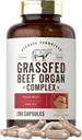 Carlyle Grass Fed Beef Organ Kompleksi | 200 Capsules | Pasture Yükseltilmiş, Ücretsiz Supplement | Desiccated Liver, Kidney, Pancreas, Heart, Spleen | Non-GMO, Gluten Free | Herbage Farm