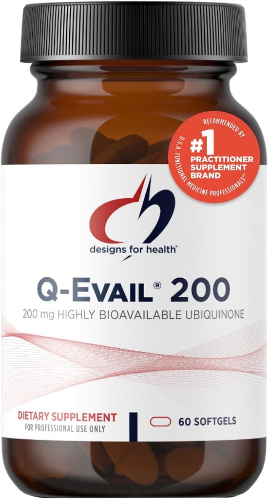 Σχέδια για την υγεία Q-Evail 200-200mg CoQ10 Εξαιρετικά βιοδιαθέσιμη Ubiquinone - Συνένζυμο Q10 με MCT + Μικτές Τοκοφερόλες για την προώθηση της ανώτερης απορρόφησης - Μη GMO (60 Softgels)