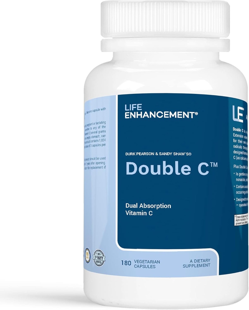Yaşam Çift C - Max Abxia 608 mg Buffered Vitamin C (Calcium Ascorbate ve Ascorbyl Palmitate) & 61 mguba - 180 Capsuls