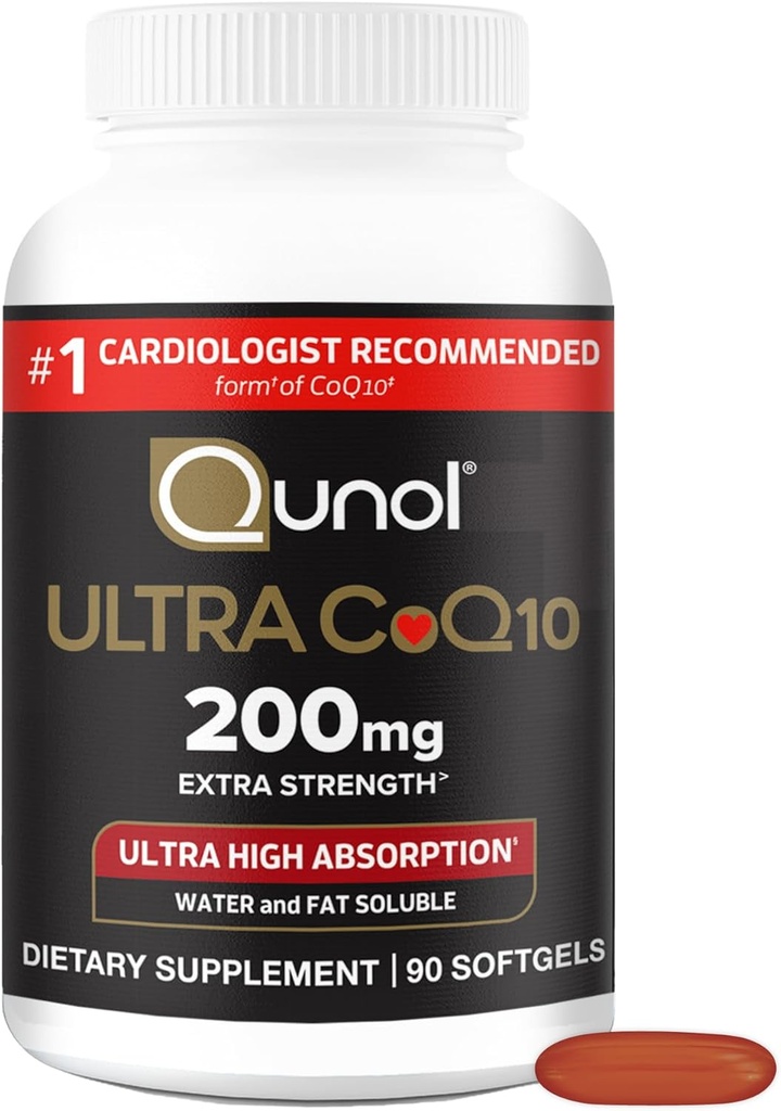 Qunol CoQ10 200 mg Softgels, Ultra CoQ10 - Ultra High Abors Coenzyme Q10 Supplements - Antioksi Supplement for Vascular and Heart Health & Energy Production, 90 Count