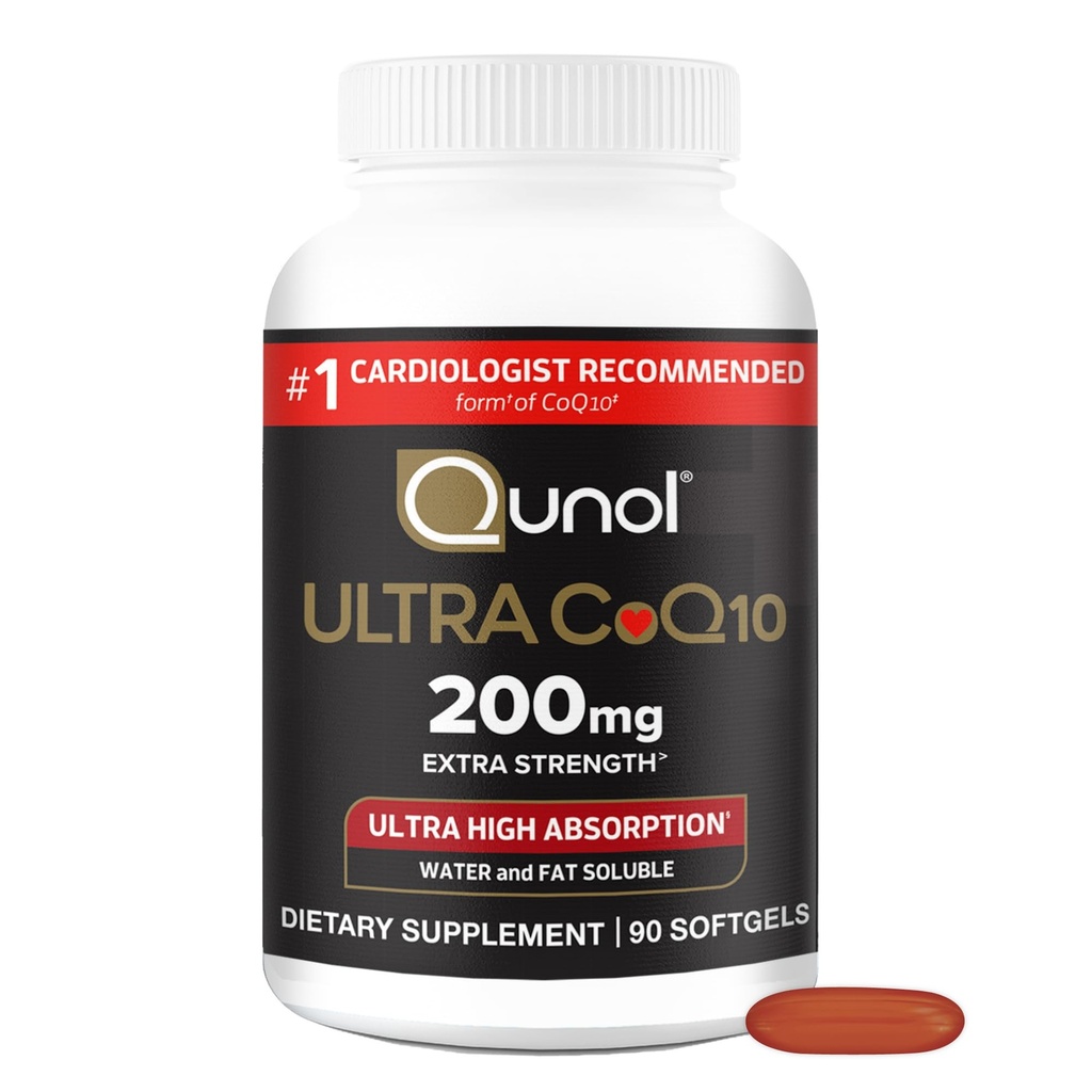 Qunol CoQ10 200 mg Softgels, Ultra CoQ10 - Ultra High Abors Coenzyme Q10 Supplements - Antioksi Supplement for Vascular and Heart Health & Energy Production, 90 Count