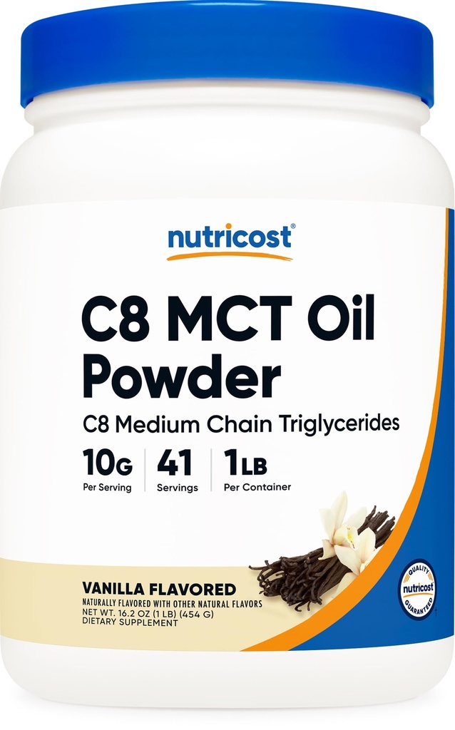 Nutricost C8 MCT Oil Toz 1LB (16oz) Vanilla Flavor -% 95 C8 MCT Oil Toz, En İyi Keto, Gluten Free