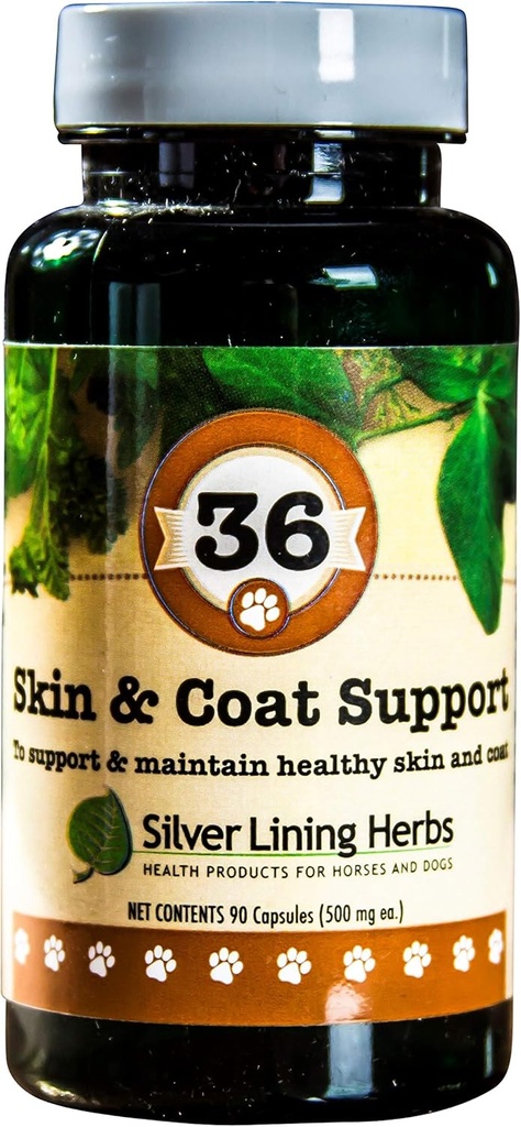 Silver Lining Herbs 36 Canine Skin & Coat Support - Natural Herbal Supplement to Fortify Dogs Against The Environment - Herbal Skin and Coat Supplement for Dogs - 90 Capsules