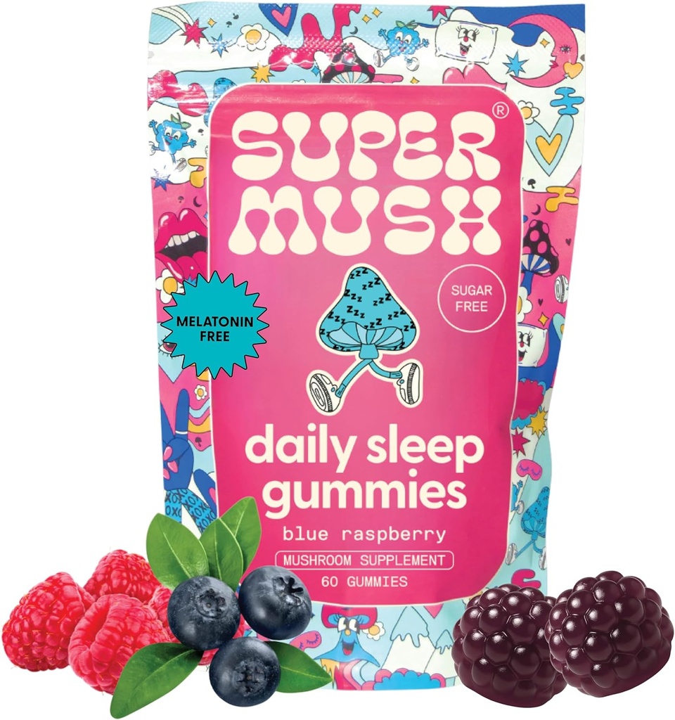 SuperMush Sleep Gummies for Yetişkinler - Mushroom Supplement with Magnezyum Citrate, L-Theanine, Chaga, Reishi & Chamomile for Deep Sleep, REM & Detox - Vegan & Sugar-Free - 60 Gummies (30 hizmet)