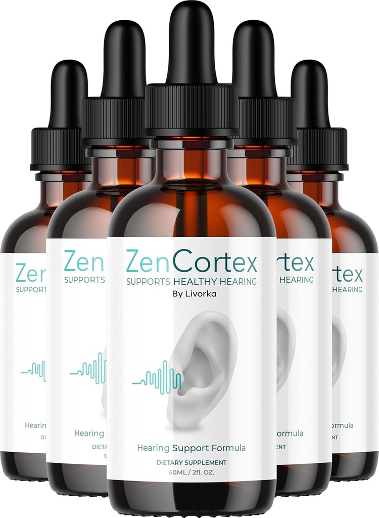 LIVORKA ZenCortex σταγόνες, υγρό συμπλήρωμα για την υγεία του αυτιού, υποστηρίζει υγιή ακοή - 5 μπουκάλια (150 ημέρα εφοδιασμού) - Συσκευασία των 5