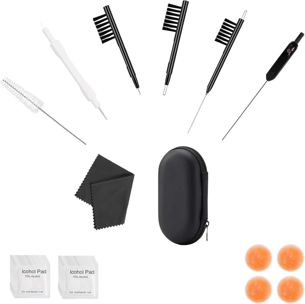 Phitunry 52-Piece Hearing Aid Cleaning Kit Accessories Portable Hearing Aid Case Pocket Size with Cleaning Brush Tools, Dry Capsules, Audio Wipes, Deer Velvet Cloth and Hearing Aid Travel Case（Small）