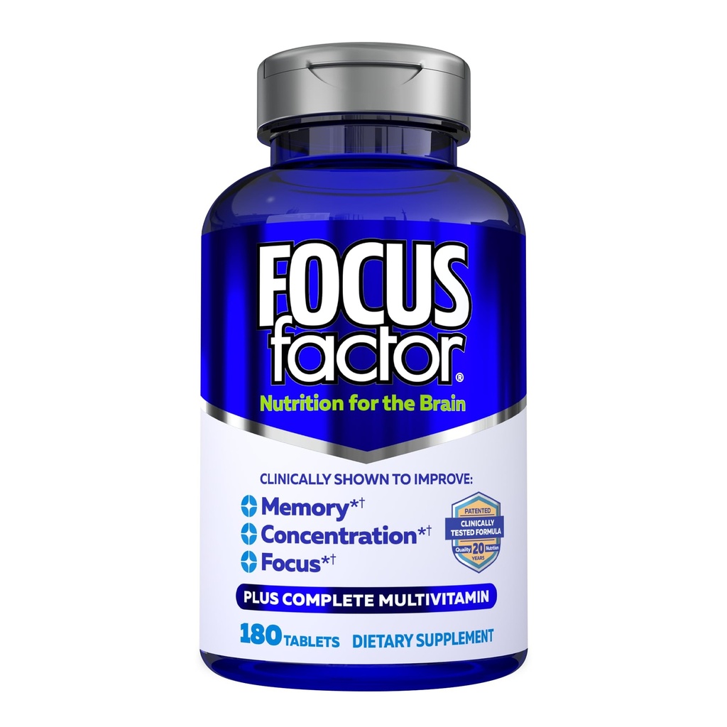 Focus Factor Brain Supplement Multivitamin Βελτιώνει τη μνήμη και την σαφήνεια Ενίσχυση της συγκέντρωσης Neuro Energy Learning Λόγος για άνδρες και γυναίκες 180 δισκία