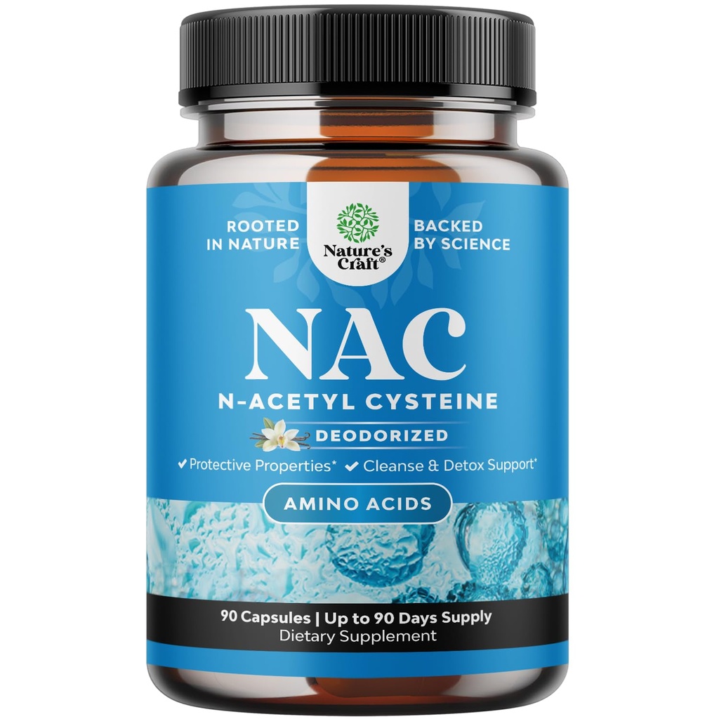 Natures Craft NAC Supplement N-Acetyl Cysteine - Vegan High Abxia NAC 600 mg per Service Capsules - Glutathione Precursor for Liver Cleanse Detox & Repair Plus Lung Health - 90 Count
