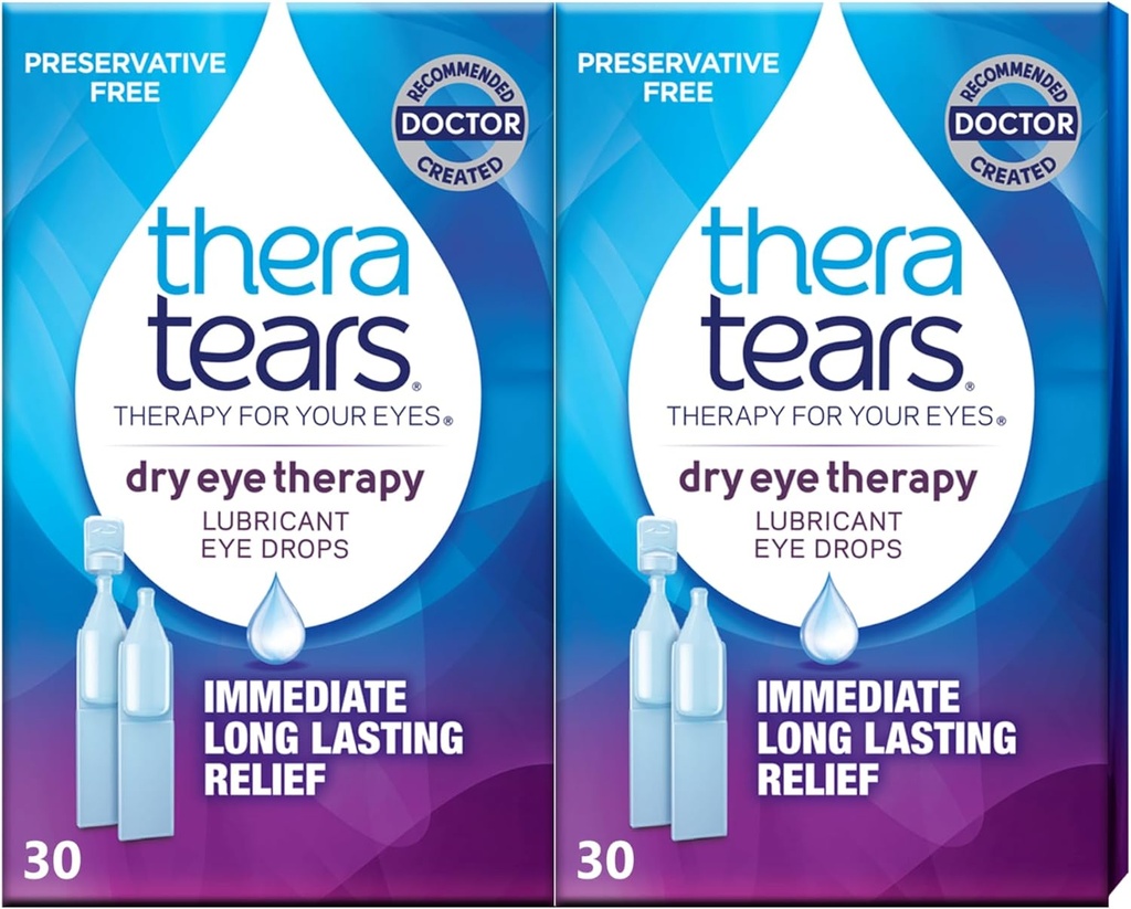 TheraTears Λιπαντικές Οφθαλμικές σταγόνες για Ξηρά Μάτια, Συντηρητικές δωρεάν οφθαλμικές σταγόνες, 30 Φιαλίδια μιας χρήσης (2 Συσκευασία)