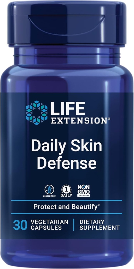Life Extension Daily Skin Defense, C, ceramids, Rosemary, Lemon Verbena, Wrinkles, Gluten-Free, Once-Daily, Non-GMO, Vegetarian, 30 Capsules