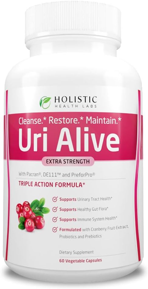 Uri Alive Extra Strength Urinary Support Supplement for Urinary Tract, Bladder, Gut Flora ve Immune System Health (60 Kont (kısa 1))