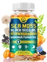 Nature's live Organic Sea Moss Softgels, Black Seed Oil, Ashwagandha, Bladderwrack, Ginger, Burdock Root, Manuka Honey, Cinnamon for Immune System, Skin, Energy, 90 Softgels, 1 Pack
