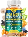 Nature's live Organic Sea Moss Softgels, with Black Seed Oil, Ashwagandha, Bladderwrack, Ginger, Burdock Root, Manuka Honey, Cinnamon for Immune System, Skin, Energy, 90 Softgels, 1 Pack