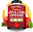 Nutrivein Premium Apple Cider Vinegar Supplements with Mother - 1600 mg - 120 Apple Cider Vinegar Capsules: ACV Pills for Digestion, Keto, Cleansing ve Balanced Beslenme