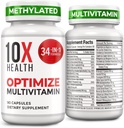 10X Sağlık Erkekler için Multivitamini optimize edin - 90 Capsules, Medeniyetli Multivitamin 34, 1 Formula 3, 5MTHF, NAC - Me Kompleks, MTHFR Supplement