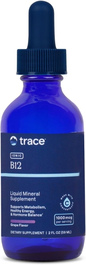 Trace Minerals | Sıvı Ionic Vitamin B12 1000 mcg | Diyetsel Supplement Concentrace Full Spectrum Ionic Minerals | 2 fl oz, 59 Hizmet