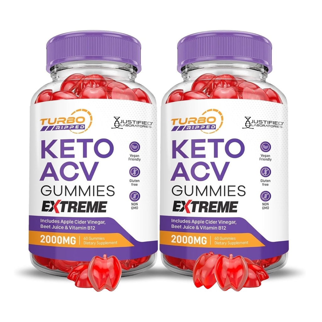 Justified Laboratories Turbo Ripped Keto ACV Gummies Extreme (2000 mg) - 60 Count, Pack of 2 - Formulated with Apple Cider Vinegar, Folate & Vitamin B12 - Non-GMO, Vegan, Gluten Free - 60 Servings