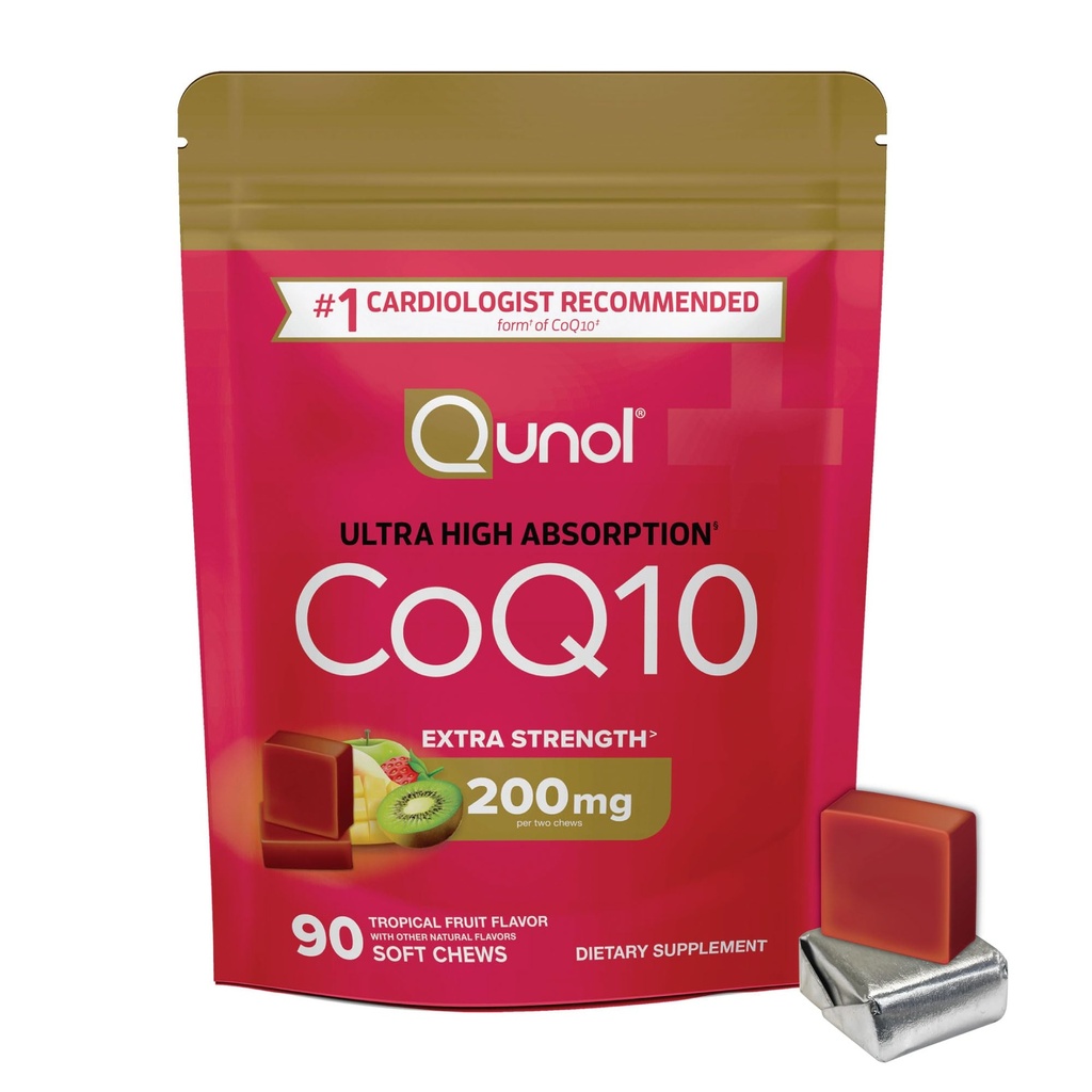 Qunol CoQ10 200mg μαλακά μάσημα, επιπλέον δύναμη & Ultra υψηλής απορρόφησης συμπλήρωμα συνένζυμο Q10, #1 Cardiologist Προτεινόμενο συμπλήρωμα για την υγεία της καρδιάς, 90 Count