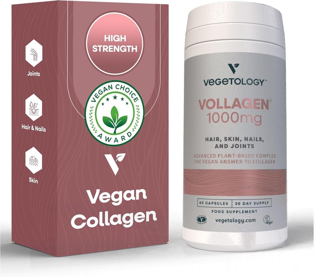 Vollagen Plant Tabanlı Kompleksi – Plant Based Protein Alternative to Collagen – Amazing Hair Skin Nails Supplement – Bir Akışkan Asit Kompleksi (1000 mg - 60 Tablet)