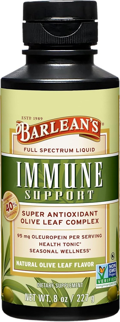 Barlean's Olive Leaf Kompleksi Sıvı Immune Support Supplement, 95 mg Ol Europein Antioksis, 8 oz