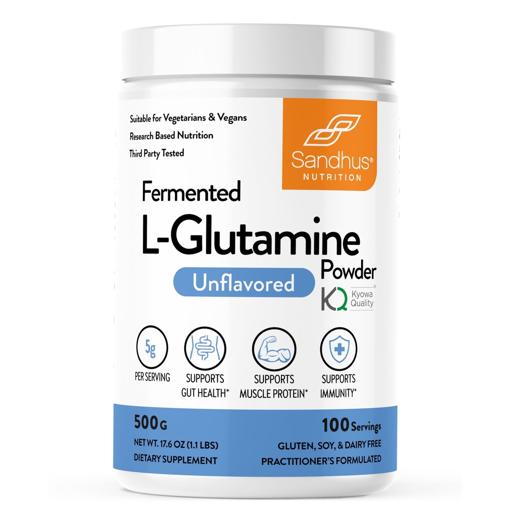 Sandhu'nun L-Glutamine Tozu | 100 Hizmet, 500 Gram, 17.6 Oz., Büyük Boyut, 3 Ay Supply / ABD'de Yapıldı | Non-GMO, Amino Acid Supplement for Muscle Support and Gut Health