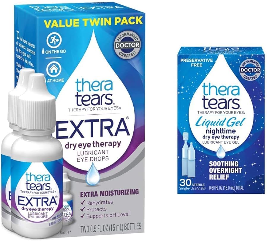 TheraTears Ekstra Kuru Göz Terapisi Kuru Göz Ölçeği Kuru Gözler, 0,5 fl oz Şişe, 2 Kont ( 1) ve Sıvı Gel Gece Saati Kuru Göz Ölçeği Kuru Gözler için Ölüyor, Single-Use Vials, 30 Count