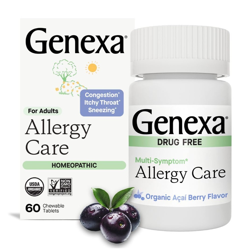 Genxa Alerji Bakımı | İlaç Free, Non-Drowsy Anti Allergy & Decongestant Remedy for Yetişkinler | Vegan & Non-GMO | Homeopathic Anti Allergy | Organik Acai Berry Flavor | 60 Chewable Tabletler