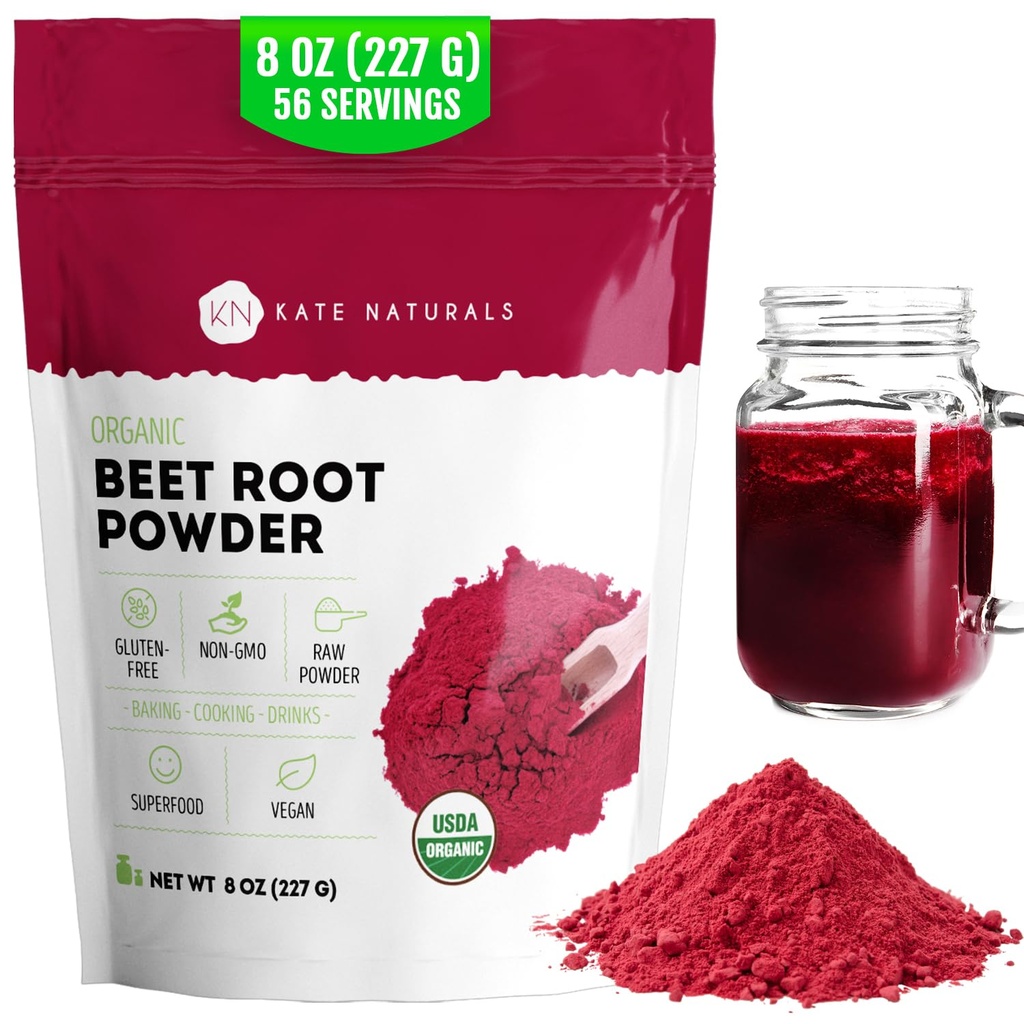 Kate Naturals Organic Beet Root Toz, Smoothies, Baking & Juice. Raw Beetroot Superfood & Natural Red Food Coloring (8oz, Non-GMO, Earthy Flavor)