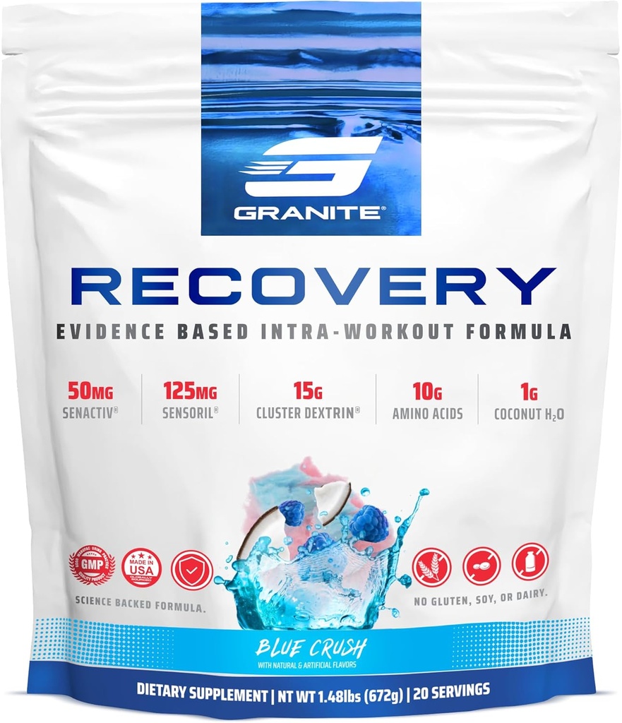 Granit Kurtarma Intra ve Post-Workout Supplement, Blue Crush Flavor, 10g Aminos, Electrolytes, Cluster Dextrin, & Sensöril, Supports Muscle Recovery & growth (20 hizmet)