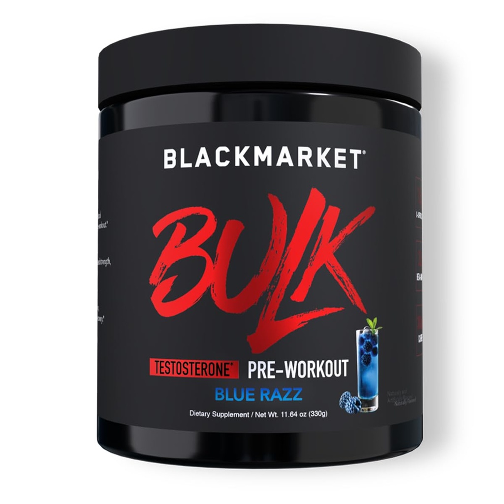 BLACKMARKET χύμα προ προπόνηση - Preworkout Ενεργειακό ποτό για τους άνδρες 30 Σερβίρει - Pre-Workout πόσιμο σκόνη με Creatine (Blue Razz)