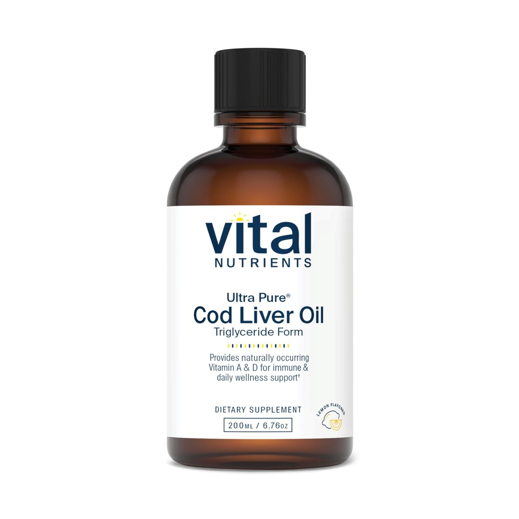 Vital Nutrients - Ultra Pure Cod Liver Oil 1025 (Pharmaceutical Grade) - 100 Saf Norveçli Cod Liver Oil - Şişe başına 200 ml