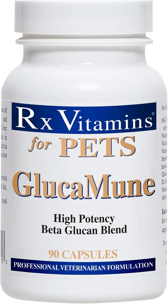 Rx Vitaminleri GlucaMune - Dog & Cat Immune Support Supplement with Beta Glucan - Kapalı Kediler için Günlük Vitaminler - Feline & Canine Yara Bakımı, Gut Health - 90ct