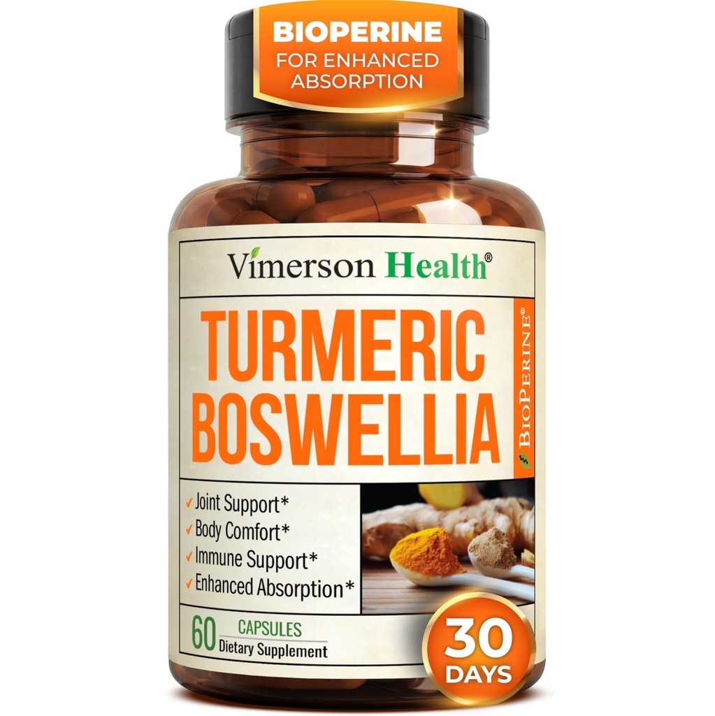 Boswellia Serrata Turmeric Supplement for Joint Support & Inflammation Balance – Turmeric Boswellia Supplement with Ginger & Black Pepper Tür - Non-GMO - 60 Capsules