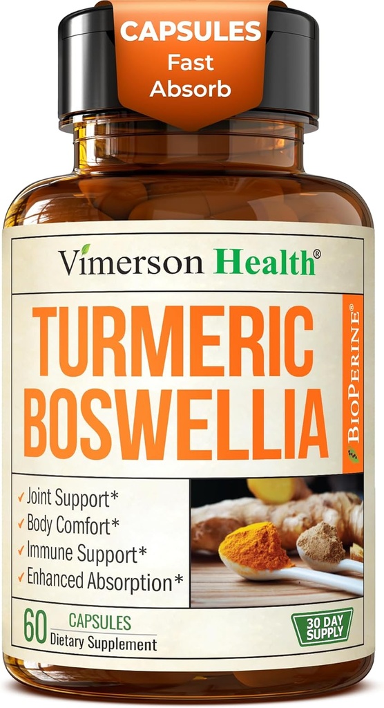 Turmeric Curcumin Supplement with Boswellia Serrata, Ginger Root, Organic Turmeric Toz & Black Pepper -% 95 Curcuminoids Turmeric Supplement with Boswellia Extract - 60 Gluten Free Tumeric Capsules