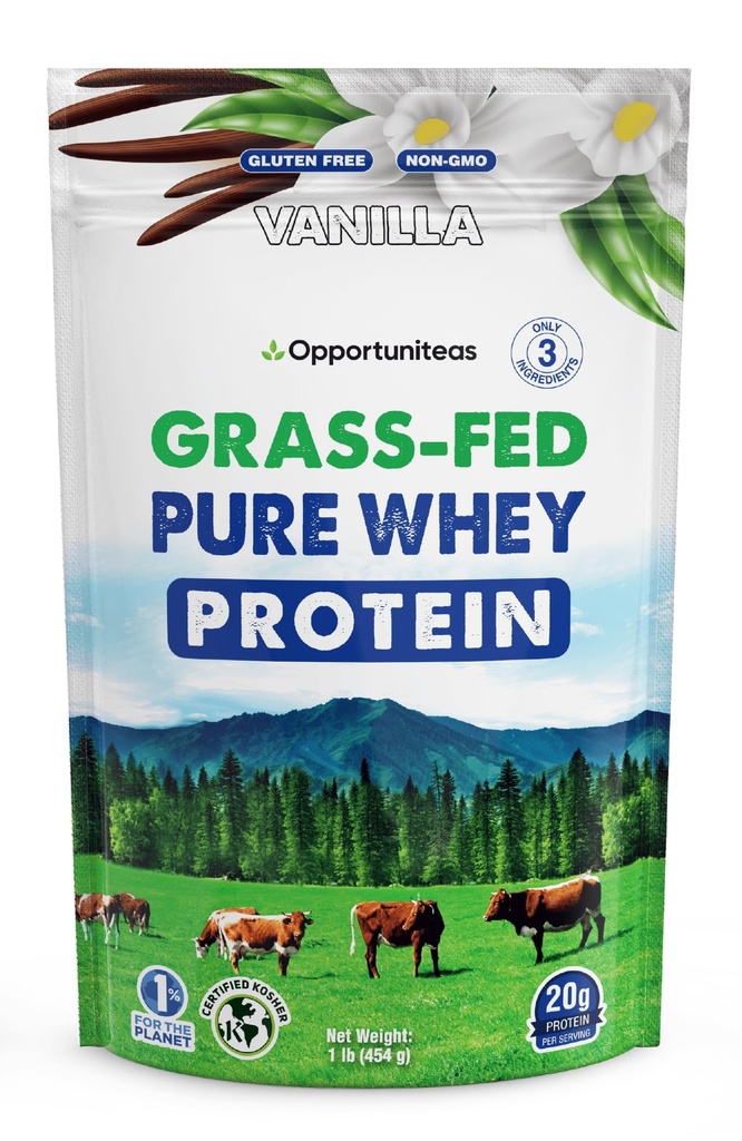 Opportuniteas Grass Fed Whey Protein Toz Yoğunluğu - Vanilla - Pure Protein Supplement - GMO, Hormon Free & Gluten Free - 1lb