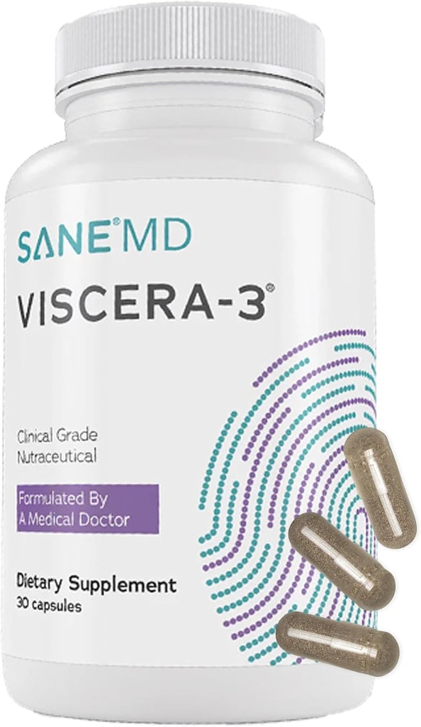 SANE MD - Viscera 3 Μεταβιοτικά με Tributyrin - Συμπλήρωμα Βουτυρικού νατρίου για Αέριο και Ανακούφιση με Βλέμμα - Υγεία των Ούρων - IBS & Laky Gut Butyric Acid Supplement - NSF Certified - 30 Κάψουλες