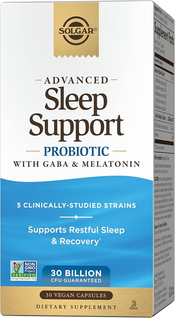 Solgar Advanced Sleep Support Probiyotik with GABA & Melatonin, 30 Vegan Capsules - 30 Milyar CFU - 5 Klinik Olarak Önerilen Strains - Restful Sleep & Recovery - Non-GMO & Vegan, 30 Servisler