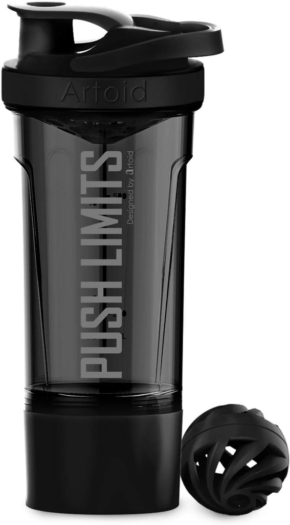 Artoid Mode Fitness İşout Spor Protein Shaker Şişe 24Ounce, Shaker Balls & Mix Grids ile Dual Mix Teknolojisi Dahil, Twist ve Lock Protein Box Storage Dahil
