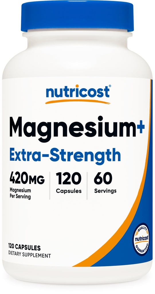 Nutricost Magnezyum+ Ekstra Kuvvet 420 mg, 120 Capsules - 60 Hizmet. Magnezyum Oksit ve Glycinate - Non-GMO, Gluten Free, Vegan Dostu
