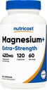 Nutricost Magnezyum+ Ekstra Kuvvet 420 mg, 120 Capsules - 60 Hizmet. Magnezyum Oksit ve Glycinate - Non-GMO, Gluten Free, Vegan Dostu