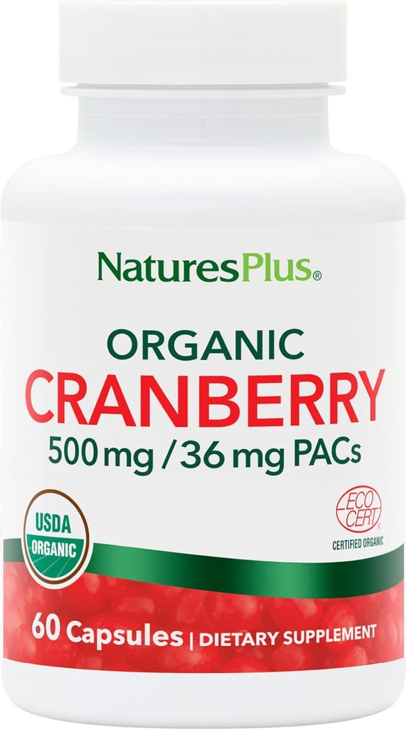 NaturesPlus Organic Cranberry 500 mg - 60 Κάψουλες - Βοηθά στην προώθηση Υγιούς Ουρολοίμωξης - USDA Certified Organic, Vegan, Gluten Free, Non-GMO - 30 Υπηρεσίες